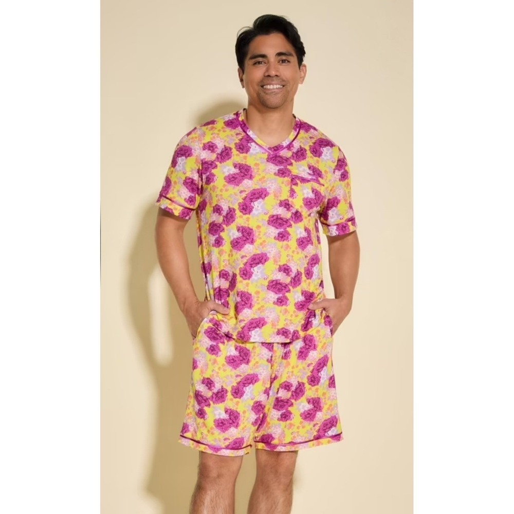 Cosabella Bella Mens Pajama Set Floral Burst Cape Fuchsia Short Sleeve Shorts